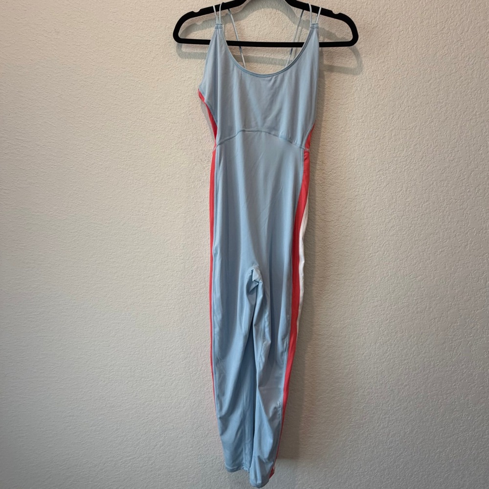 Fourlaps Elevate Jumpsuit Cerulean Blue Athletic Bodysuit Striped Small NEW